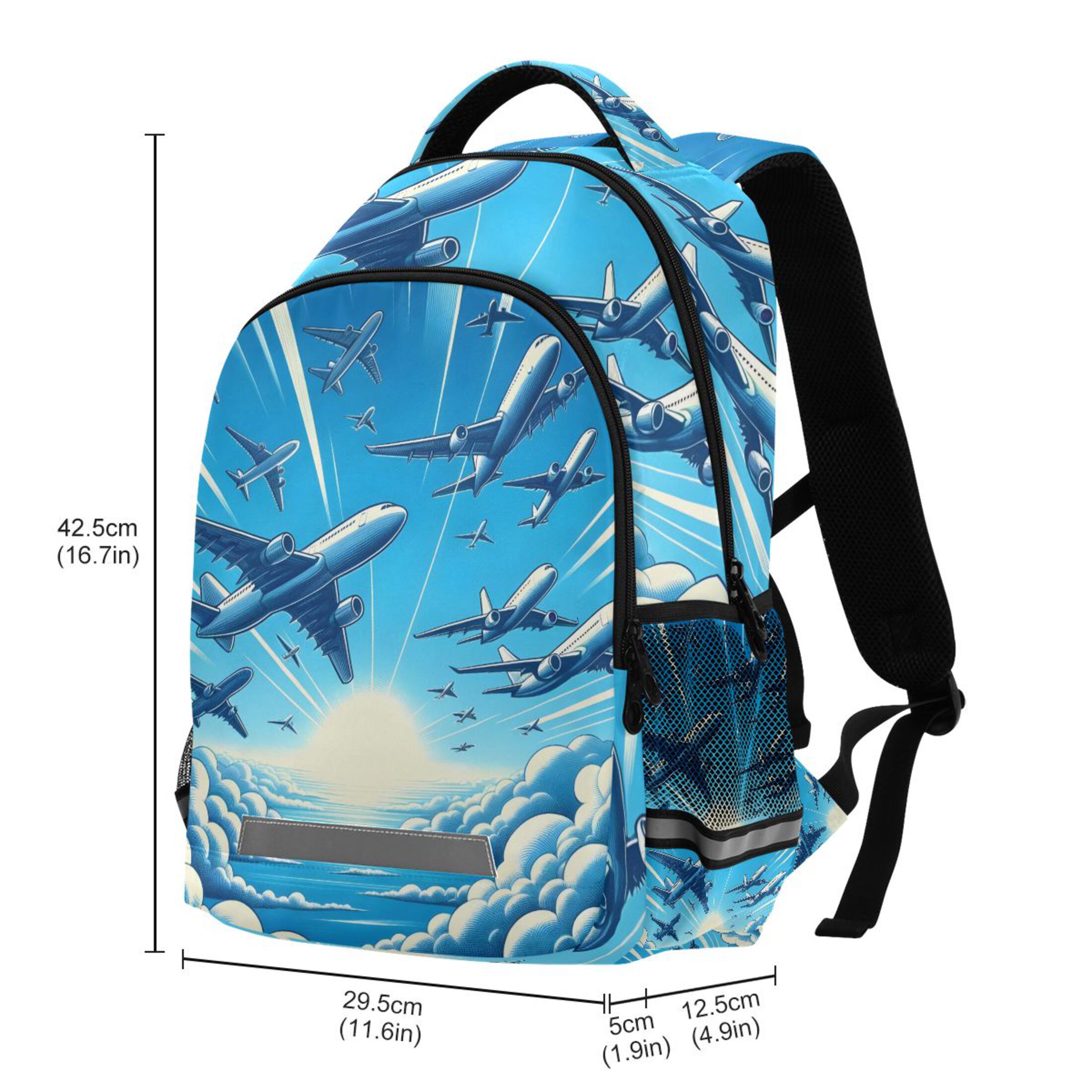Mochila infantil de aviones volando para primaria, bolso para niños, mochila de viaje 3