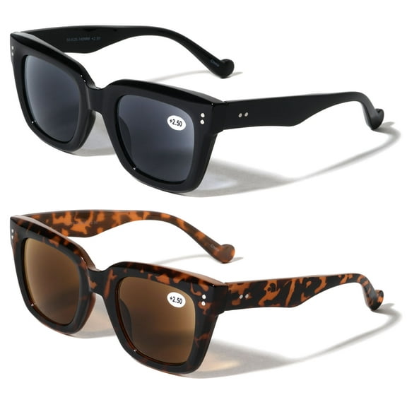 2 Pairs Women Bold Oversize Outdoor Reading Sunglasses - NOT BIFOCAL - Tinted Readers UV400 1.00