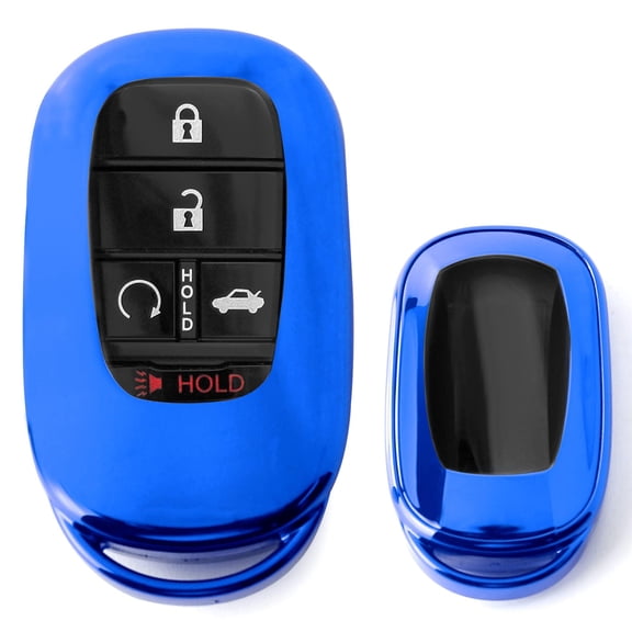 Glossy Blue Finish TPU Key Fob Protective Case w/ Face Panel Cover, For Honda 2022-up Accord Civic CR-V Pilot Oval Shape Smart Key