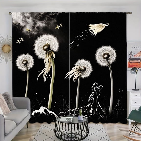 WNOOHIY 2 Panels Dandelion Nature Pattern Light Filtering Curtains for Living Room Bedroom