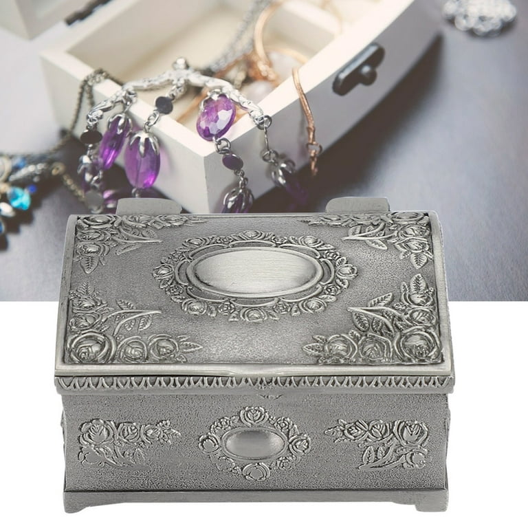 Sophisticated Jewelry Organizer, Antique Tin Rectangle Jewelry Box