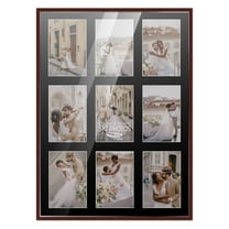 Modern Collage Picture Frames Wall Decor - 17.5x23.5 Brown Finish Photo Collage Frame with Black Mat For Nine 5x7 Photos , Includes UV Resistant Acrylic, Acid-Free Backing, Hanging Hardware
