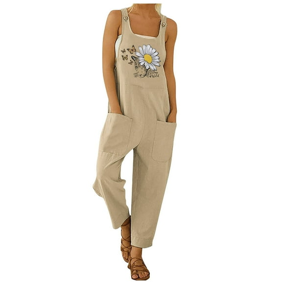UANWENN Women Casual Loose Jumpsuit Print Fashion Beach Style Sleeveless Slim Suspenders Sexy Romper Womens Tuxedo Outfit Women's Fashion Overalls Loose Jumpsuit Maternity Suits for Work Romper for