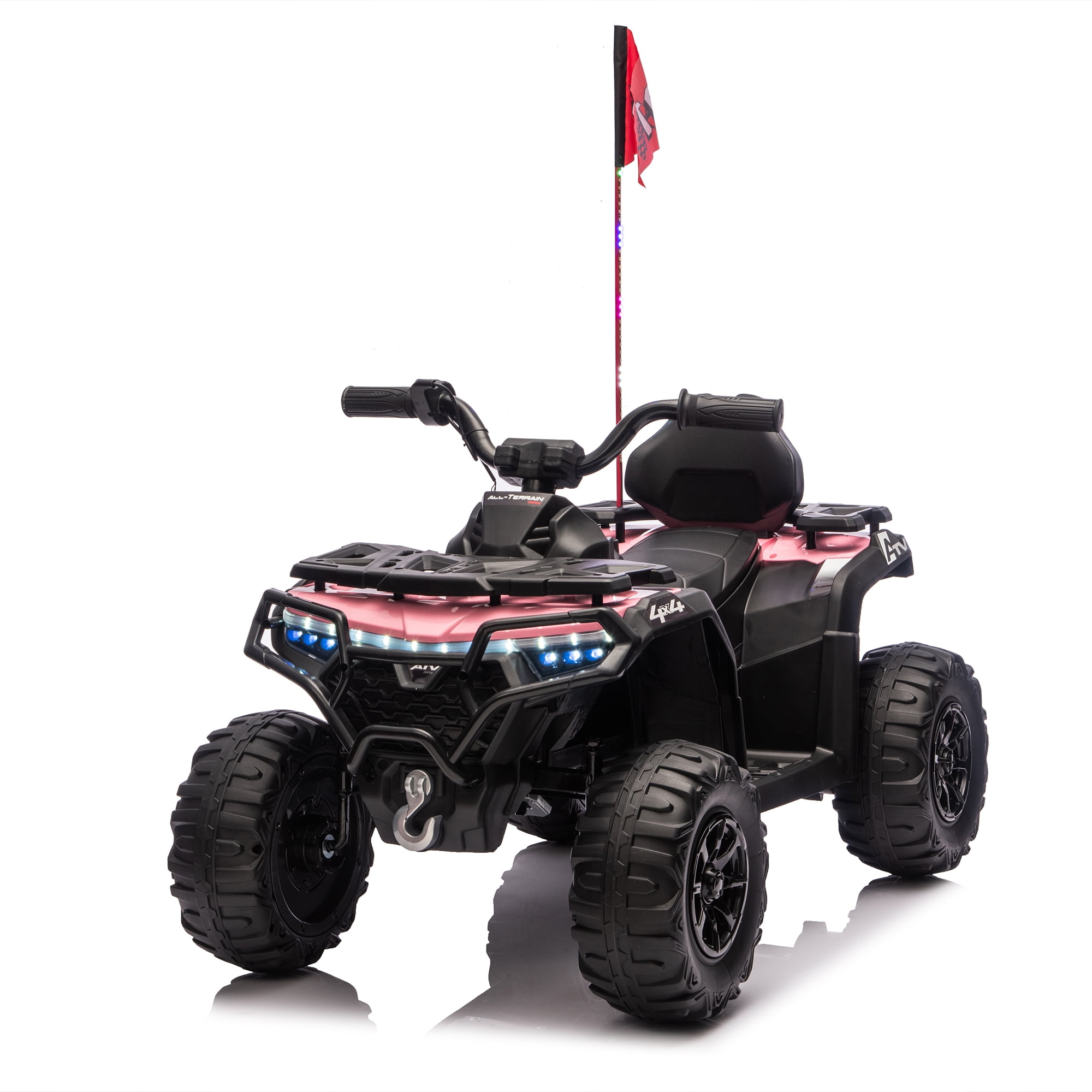 24V 160W Kids Electric Ride on Toys ATV Cars, Off-Road Design Toddler Car with Music Bluetooth USB, Kids' Electric Vehicle with Flags for Boys Girls for 3-6, Pink