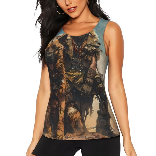 Fotbe desert Man Shepherd Dog Blusas Sin Mangas para Mujer – Estilo Casual, Corte Suelto, Slim-Fit, Cuello Redondo Deportivo, Tops de Verano para Gimnasio y Yoga-Small
