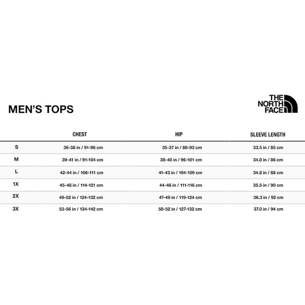 The north face size guide mens new arrivals