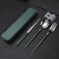 thumbnail image 5 of Utensilios de viaje, juego de cubiertos de acero inoxidable de 4 piezas, cubiertos portátiles reutilizables para campamento, incluye tenedor, cuchara, palillos con estuche (verde oscuro), 5 of 5