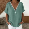 thumbnail image 2 of GUACER Womens V Neck Flowy Tee Blouses Lace Trim Short Sleeve Shirts Button Detail Casual Boho Summer Tunic Tops, 2 of 5