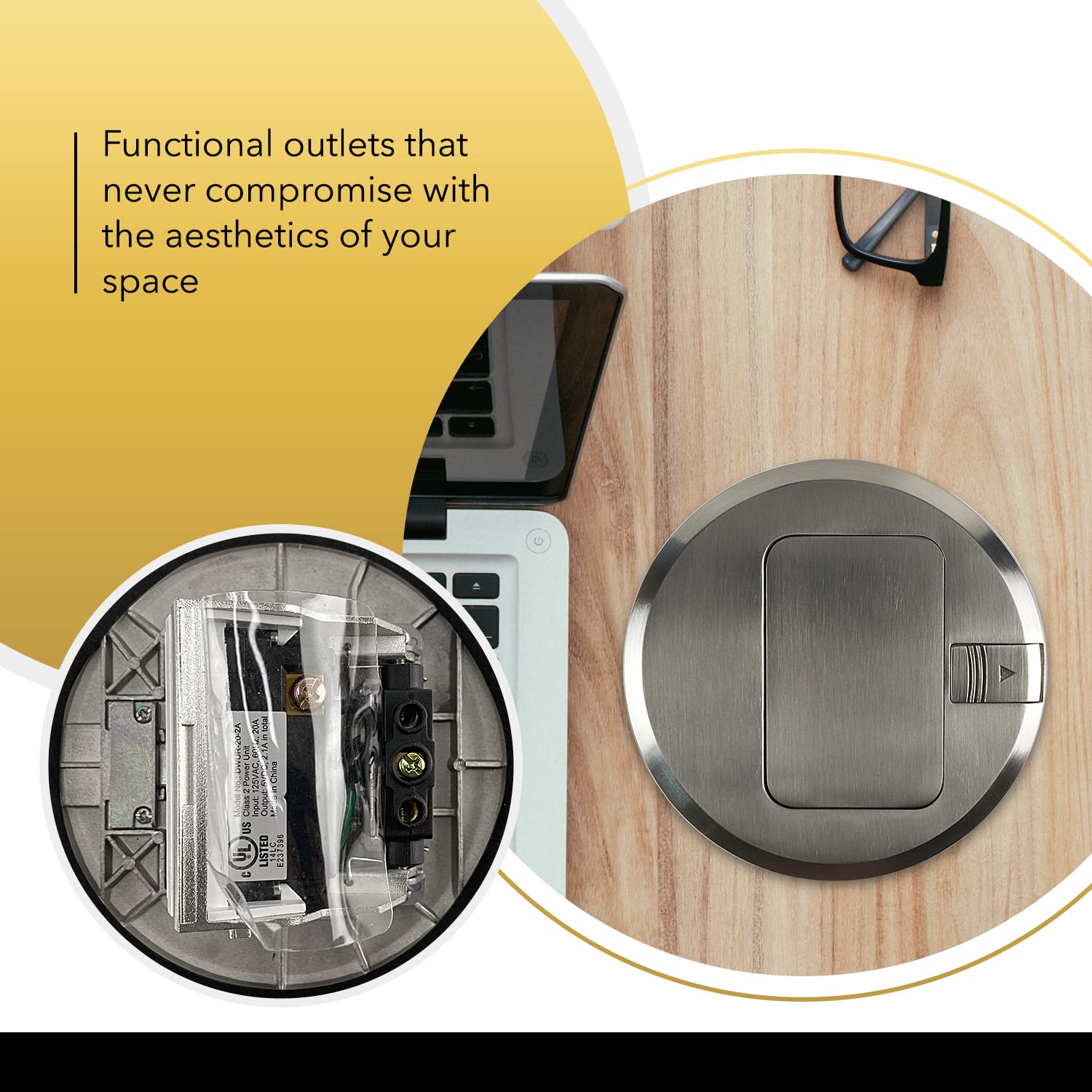 SELECT Lighting SLFB-PU-USB-NI 20A Pop Up USB Outlet Receptacles, Tamper Resistant Round Electrical Floor Box with Nickel Plated Brass Cover, Retractable Recessed Socket for Countertops & Floors