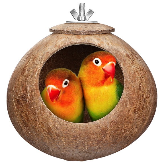 POPETPOP Coconut Shell Bird Nest for Pets, Hamsters, Squirrels - Handmade Breeding Nest, Decorative Bird House Pendant for Garden and Yard