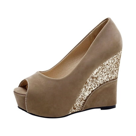 

Nrmvnmi Women s Wedge Shoes Open Toe Slope Heel Thick Sole Platform Glitter Sandals Beige Mothers Day Gifts