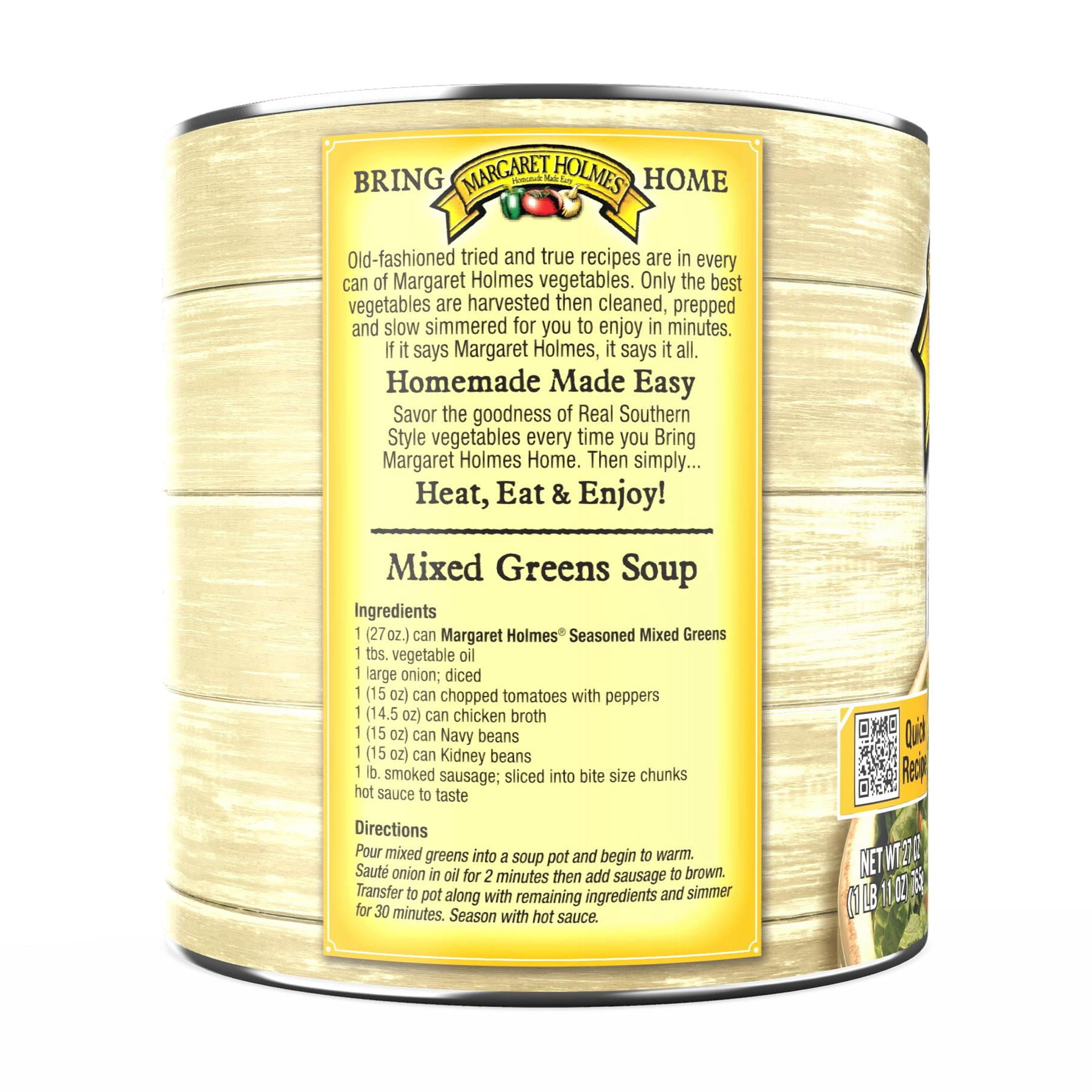 (6 pack) Margaret Holmes Seasoned Mixed Greens, Canned Vegetables, 27 oz