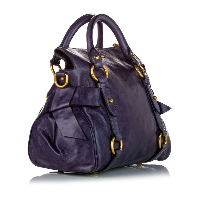 Miu Miu Vitello Lux Bow Handle Bag - Blue Handle Bags, Handbags