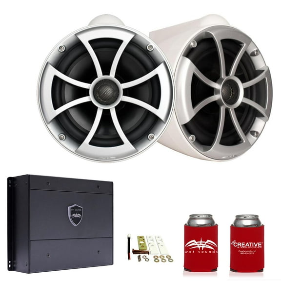 Wet Sounds ICON8W-X 8" White Tower Speakers with X-Mounts & SYN-DX2 750 Watt Amplifier