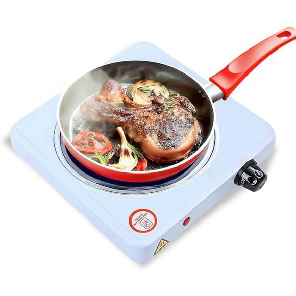 Electric Countertop Single Burner, 1000W Cooktop with 6.1 Inch Cast Iron Hot Plate, Temperature Controls, Easy to Clean, White