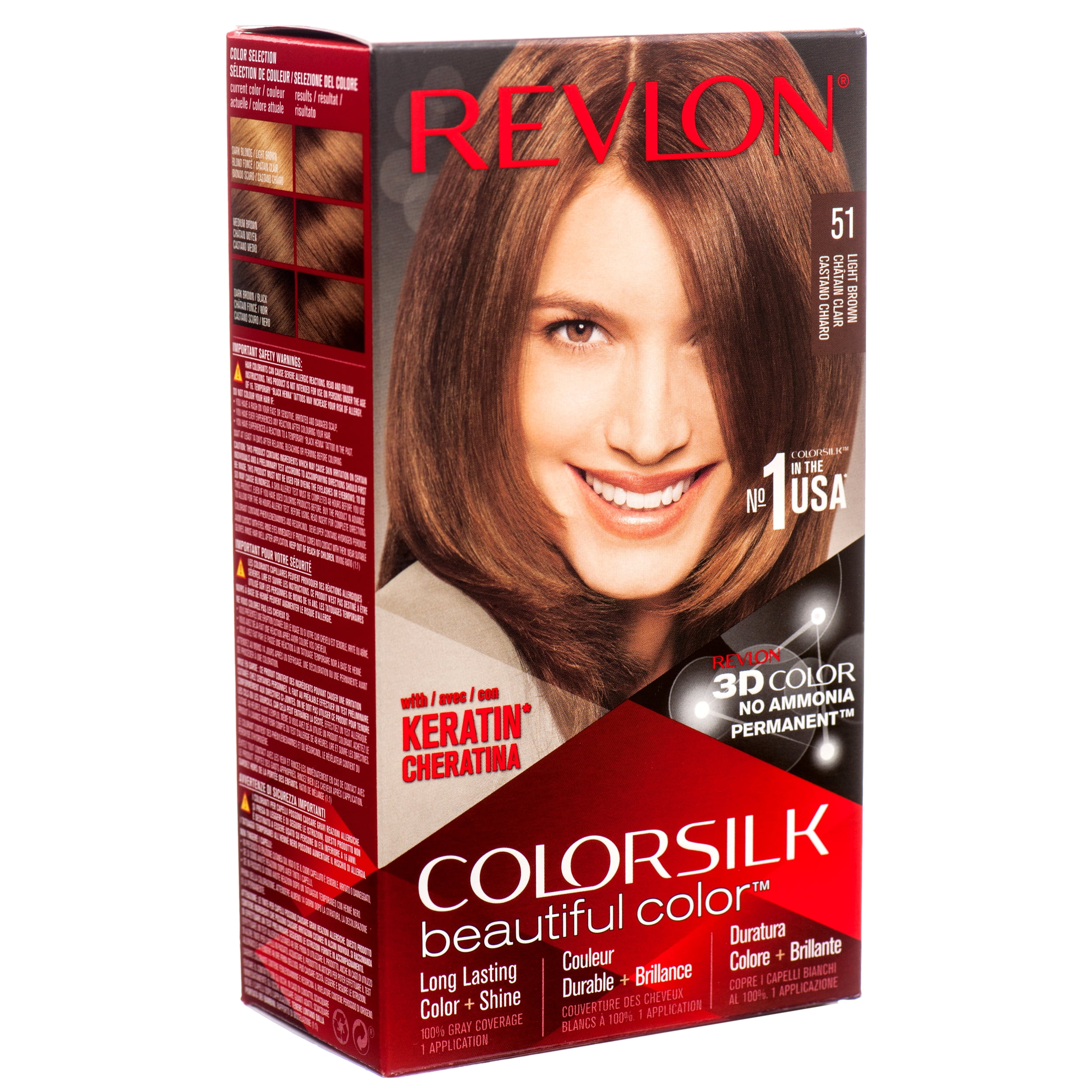 Revlon Colorsilk Beautiful Color, Permanent Hair Dye with Keratin, 100%  Gray Coverage, Ammonia Free, 49 Auburn Brown 