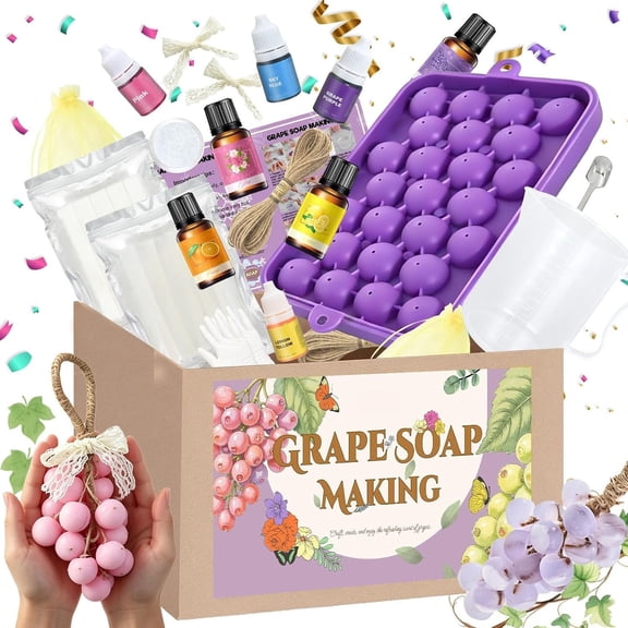 Soap Making Kit, DIY Grape Soap Craft Kits for Adults, Make Your Own Soap with Shea Butter Glycerin Melt and Pour Base, Molds, Dried , DIY Craft for Beginners for Women