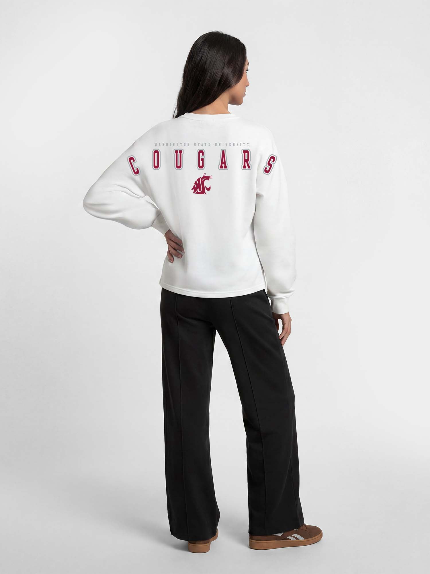 Washington State Cougars Reebok Womens White Heavyweight Cotton Long Sleeve Pullover