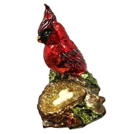 Cardinal Bird with Nest of Eggs Polish Glass Christmas Tree Clip On