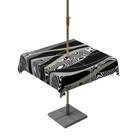 Outdoor Tablecloth with Umbrella Hole for Patio/Picnic/Party/Camping, Sage Green Black Stripes Waterproof Table Cloth Square Cover Washable, Grey Abstract Gradient Striped (60"x 60")