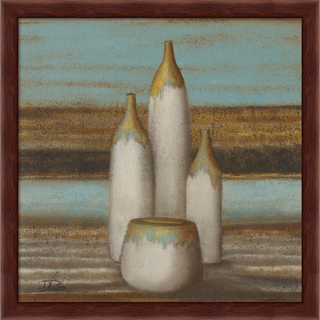 Elegantisimo Teal and Mahogany Framed Wall Art, 13.25" x 13.25"