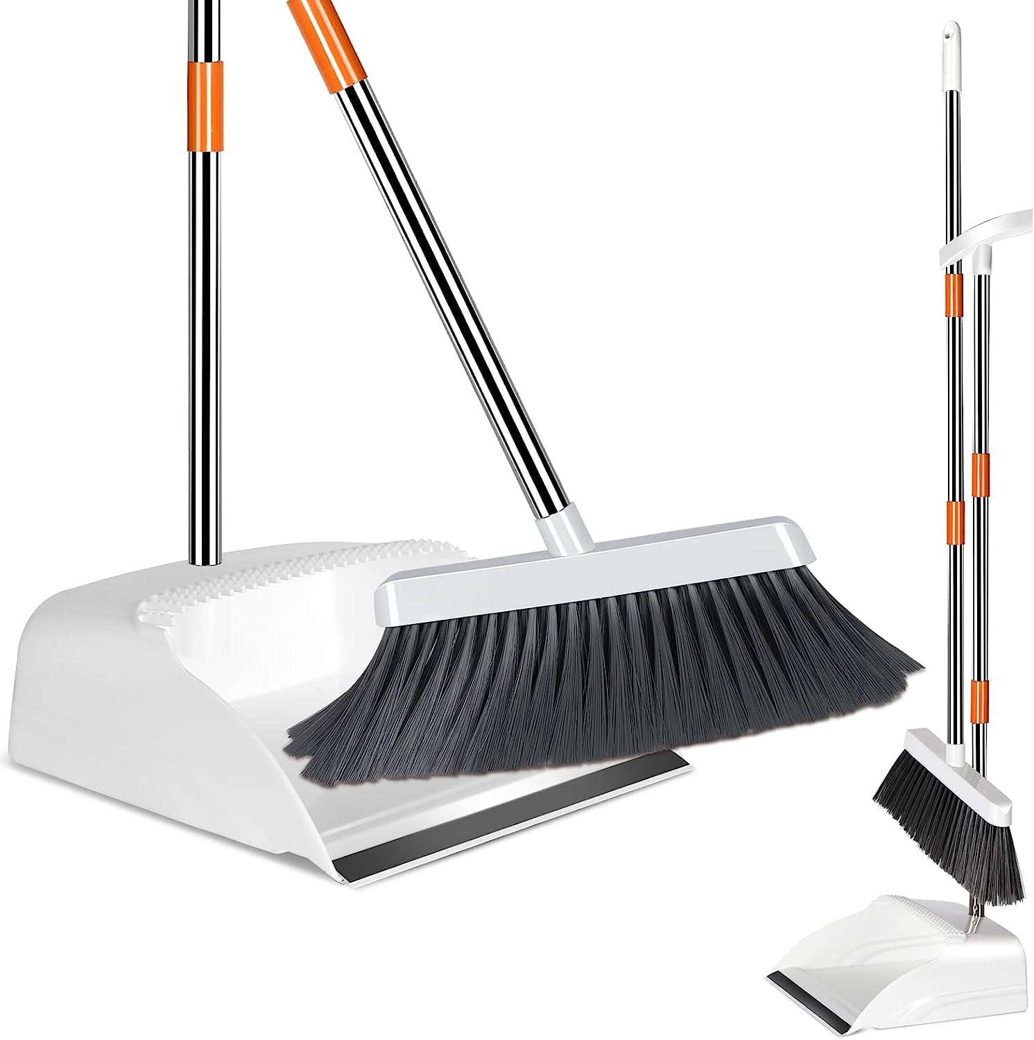 FVSA Broom and Dustpan Sets, 2 Pack Upright Brooms and Dustpans with 2