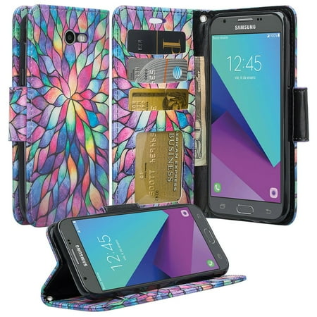 Galaxy J3 Prime Emerge Case, Sol 2 Case, Mission Eclipse Case, Luna Pro J3 Case, SOGA [Pocketbook Series] Leather Folio Flip Wallet Case for Samsung Express Prime 2 / Amp 2 - Rainbow