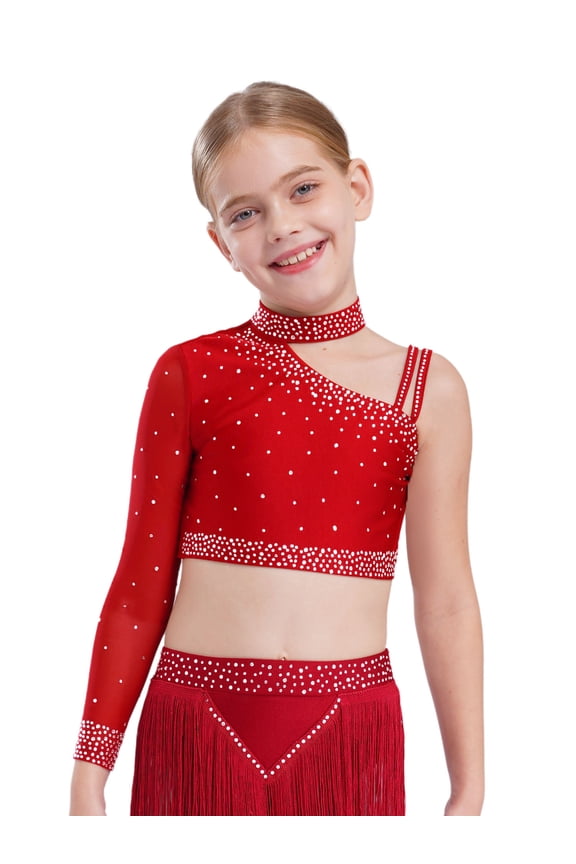 Girls Jazz Hip Hop Dance Crop Tops Athletic Cami Shirt Sports Dance Party Vest Top Red 16