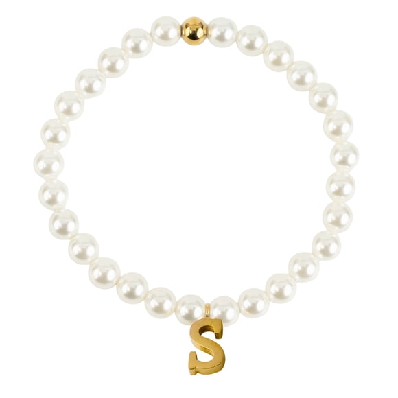 Pulseras Mujer de Perlas con Iniciales Oro 18k LuckyLy, Modelo Galia blanco UNITALLA
