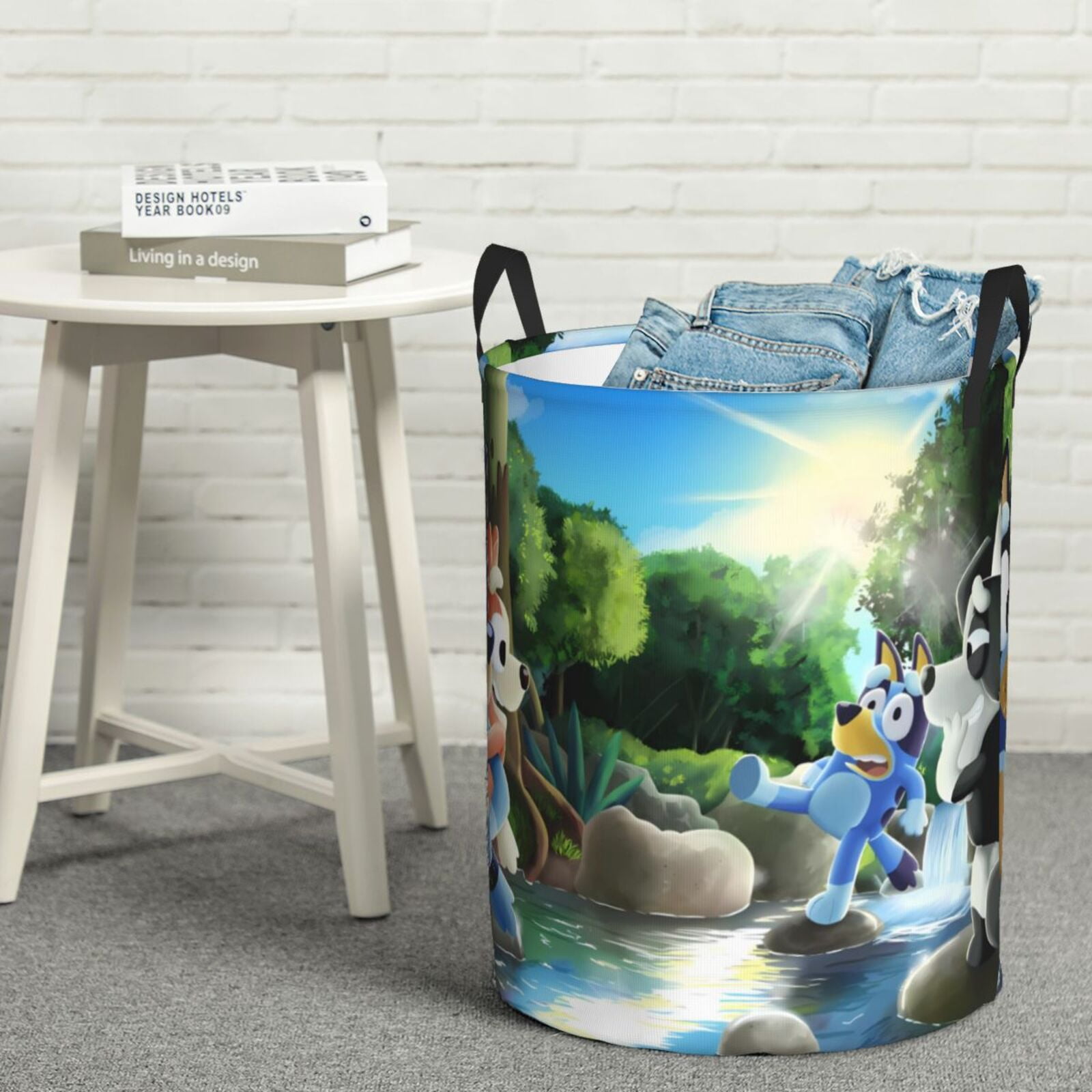 Silaia Bluey Print Round Laundry Clothes Hamper,Laundry Basket with Handles,Baby Toys Storage Organizer,Bins Laundry Basket for Bathroom, Bedroom Decorate-Medium