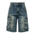 thumbnail image 5 of Women's High Waist Cargo Denim Shorts Distressed Straight Knee Length with Pockets, Loose Fit Summer Jean Pants, 5 of 6