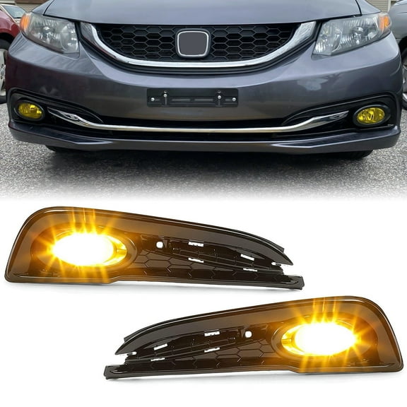 Kojem Bumper Yellow Fog Lights Lamp w/ Switch Compatible with 2013-2015 Honda Civic 4-Door Sedan Replacement for HO2592135 HO2593135 HO1038114 HO1039114