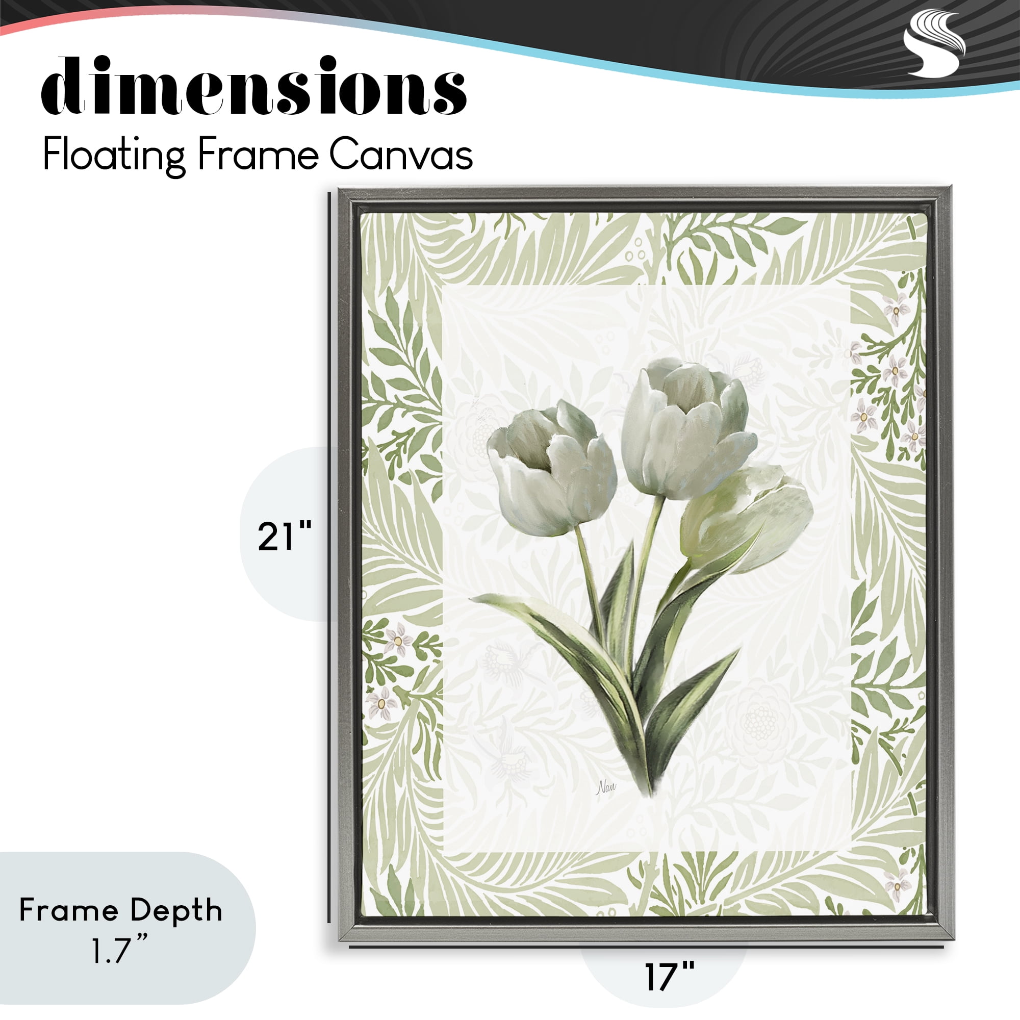 Stupell Industries Pale Green Tulip Trio Gray Framed Floater Canvas Wall Art, design by Nan