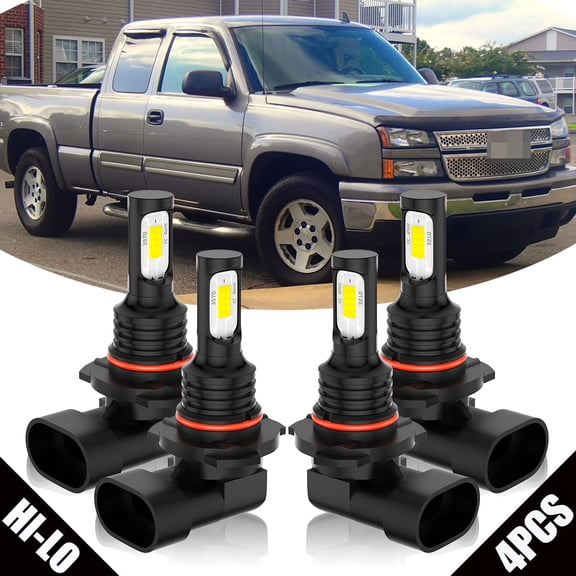 For Chevy Silverado 1500 HD Classic 2007 Combo 4pcs 9005 9006 LED Headlight Bulbs Kit High/Low Beam 6000K Canbus Ready Halogen Replacement,40W output, Pure White, Easy To Install,4000LM Ultra Bright,
