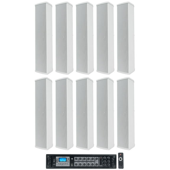 Rockville RCS650-6 70v Commercial Amplifier Amp 10) Line Array Speakers in White