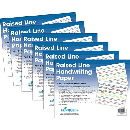 UPC: 0704068056039 | Barker Creek Raised Line Handwriting Paper 6-pack  Use Sight and Touch to Strengthen Handwriting Skills with Color-Coded Raised Rules  8.5  x 11   300 Sheets per Pkg (5503-06)