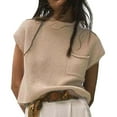 thumbnail image 2 of TTUHYWXI Women's Solid Sleeveless Vest Neck Cap Sleeve Knitwear Sweater Tops (Beige, S), 2 of 7