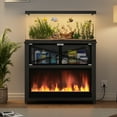 thumbnail image 4 of 40-50 Gallon Aquarium Stand with LED Flame Light and Metal Frame -NO HEAT, Fish Tank Stand with Glass Doors, Modern Design Storage Cabinet Hold Up for 700LBS, Black, 4 of 10