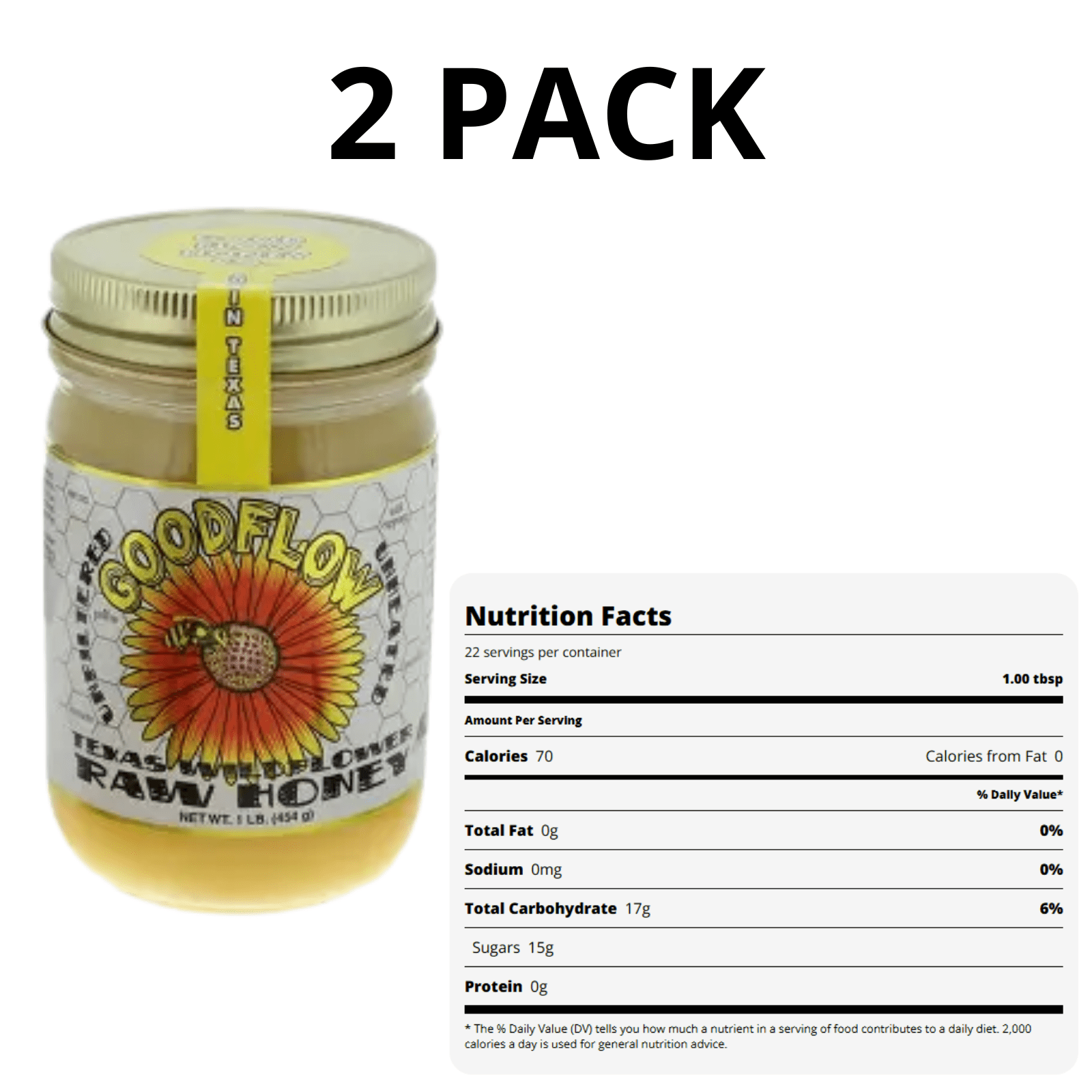 Good Flow Honey Co. Texas Wildflower Raw Unfiltered Unheated 1 lb Honey 2 Pack
