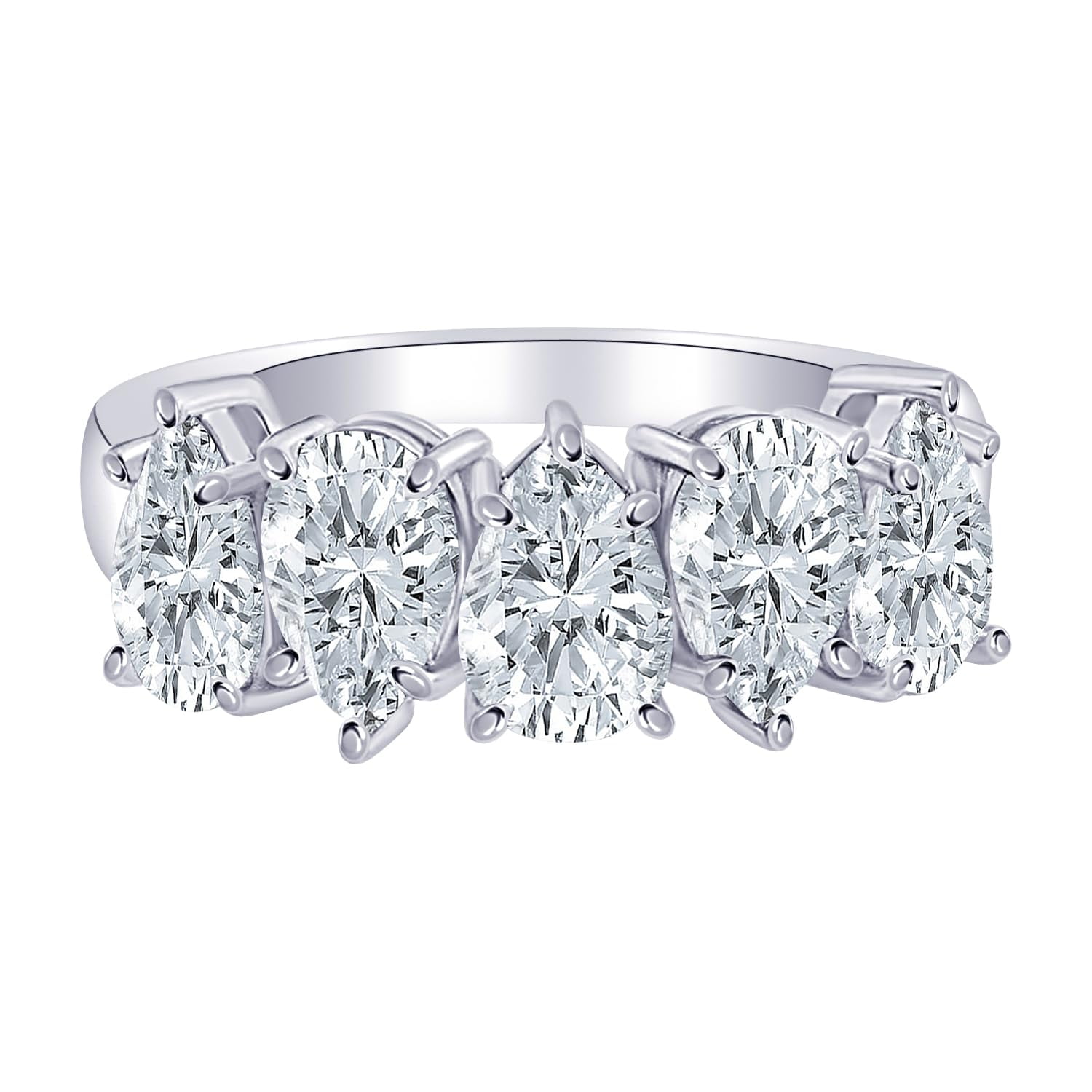 1 Carat (ctw) Platinum Pear LAB GROWN Diamond Ladies Ladies 5 Five Stone Wedding Anniversary Stackable Ring Band Luxury Collection (D-E Color VS1-VS2 Clarity)