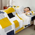 thumbnail image 4 of Manfei Modern Geometric Block Bed Sheets, Abstract Square Art Fuul Size Sheets, Yellow Black Gray, Black Reversible 4 Pieces1 Flat Sheet + 1 Fitted Sheet + 2 Pillowcases, 4 of 6