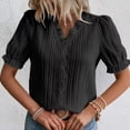 thumbnail image 4 of Camiseta Blusa Blusa informal con manga de burbuja, estilo elegante, camisa de talla grande para mujer, traje de vacaciones Cgtredaw Negro Xxl para Mujer, 4 of 5