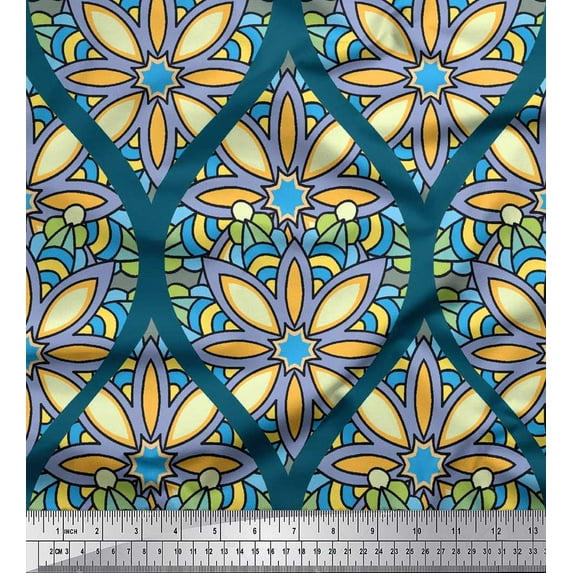 Soimoi Polyester Crepe Fabric Floral & Ogee Damask Print Fabric by The Yard 52 Inch Wide