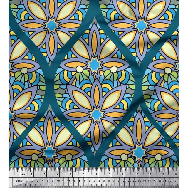 Soimoi Poly Georgette Tissu Floral & Ogee Damas Imprimé par la Cour 52 Pouces de Large