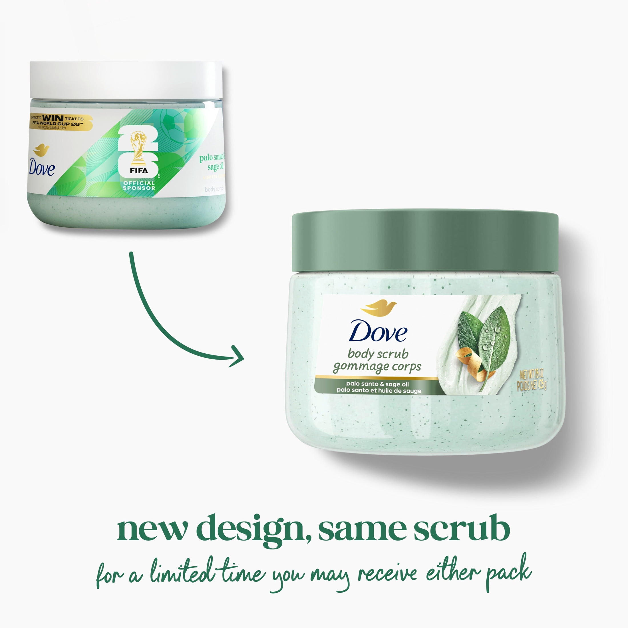 Dove Limited Edition Body Scrub Palo Santo & Sage Oil For Exfoliated & Hydrated Skin, 15 OZ