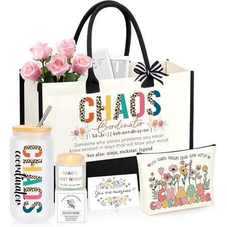 Chaos Coordinator Gifts, Administrative Professional Day Ideas Gifts, Christmas Coworker Paraprofessional Appreciation Gifts for Social Worker Boss Lady Coworkers Manager Basket Set of 6