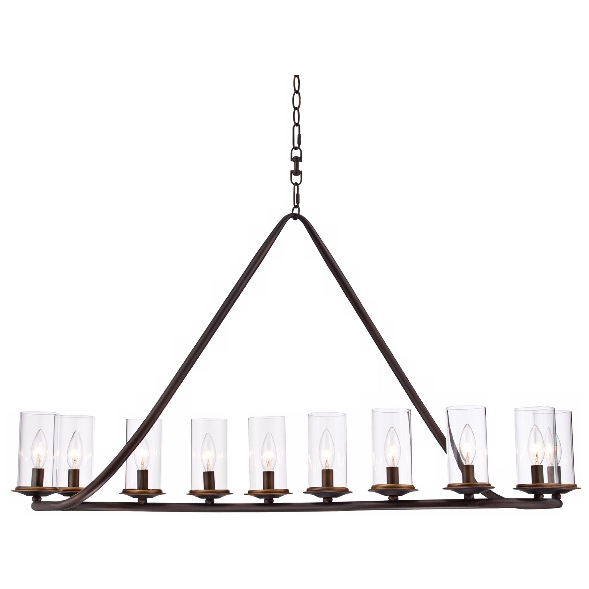Franklin Iron Works Heritage Bronze Linear Island Pendant Chandelier 44" Wide Farmhouse Rustic Clear Glass 10-Light Fixture for Dining Room Kitchen