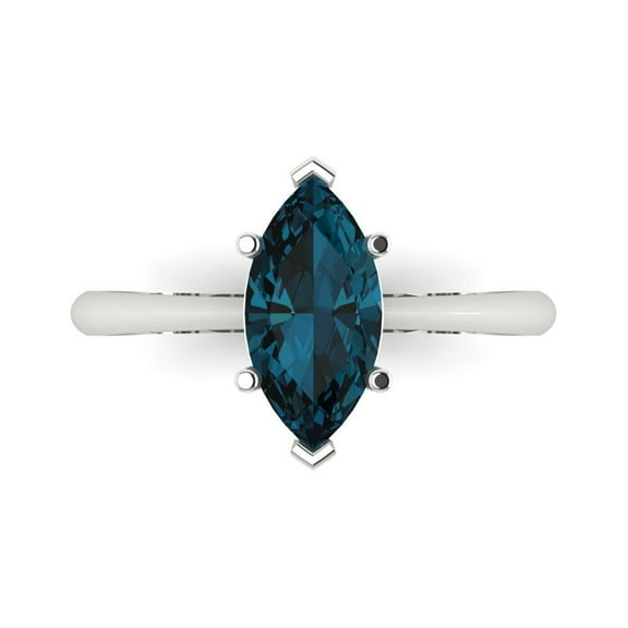 Clara Pucci 14K White Gold 1.5ct LondonBlueTopaz Solitaire Ring for Women