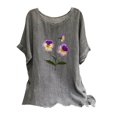 thumbnail image 2 of Blouses pour Femmes, T-Shirt Mode Décontracté Ample à Manches Courtes en Coton et Lin avec Broderie, 2 of 3