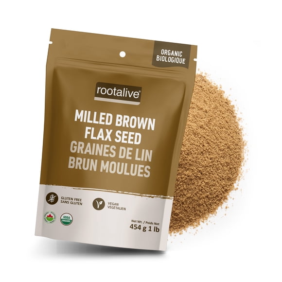 Rootalive Organic Milled Brown Flax Seed, Cold Milled, Gluten Free, Vegan, Natural Egg Substitute, High in Omega-3 and Fiber, Product of Canada, 454g